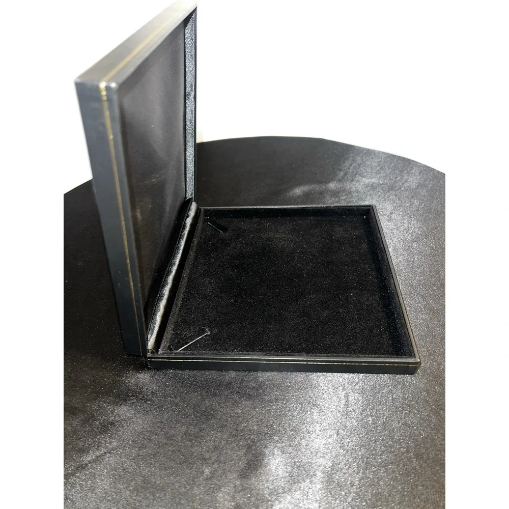 Brand New With Box Black Leatherette Jewelry Presentation Box – Gold Trim